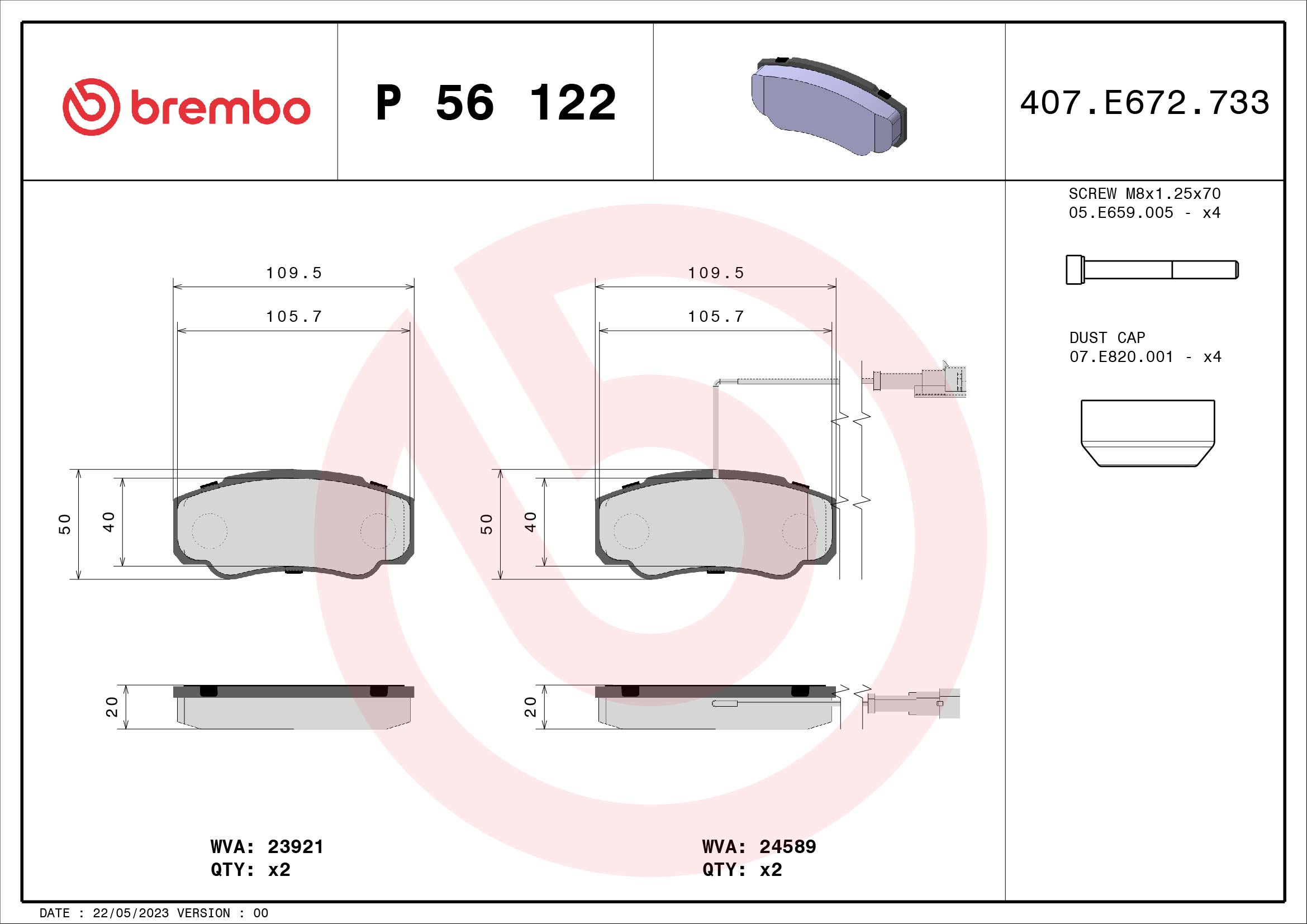 A.B.S. P 56 122 BREMBO Bremsbelagsatz, Scheibenbremse